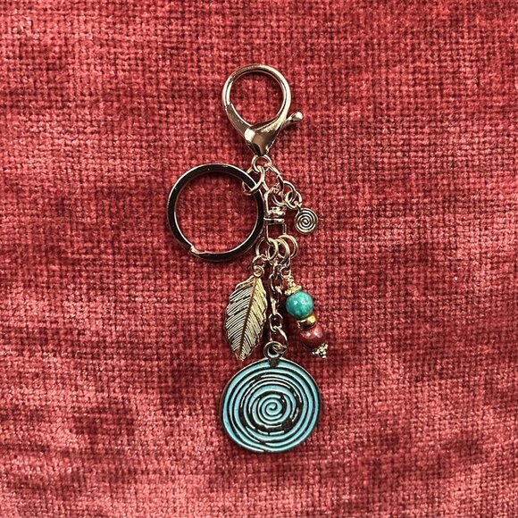 New SPIRAL Bag Charm Verdigris Green Gold Tone ୭ - Picture 1 of 7